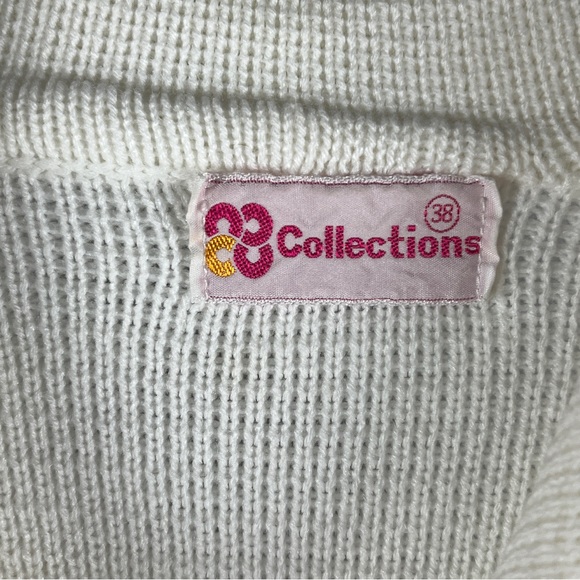 Vintage Collections Women's 38 Medium White Collared Cardigan Sweater Pockets - Picture 6 of 8